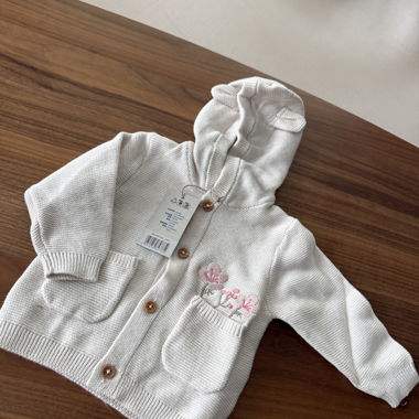 Gilet bébé en tricot avec capuche, taille 62/68