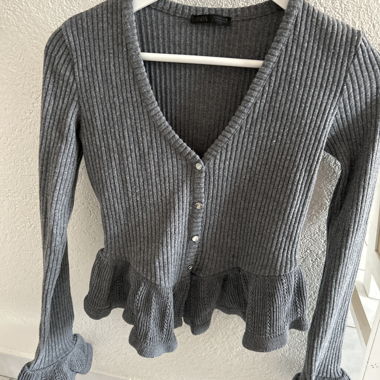 Ribbed Knit Cardigan Grey