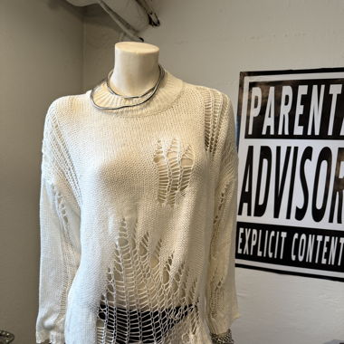 distressed open-knit sweater