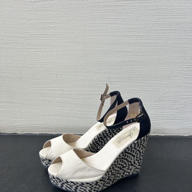 Sandales compensées / Wedges bleu/beige taille 40