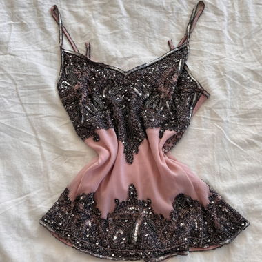 Camisole Vintage Rose Perlé avec Détail Paillettes