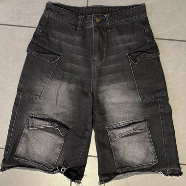 VINTAGE - Artisanal Distressed Denim Cargo Shorts
