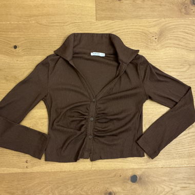 Brown ruched knit cardigan