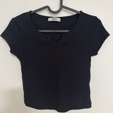 Schwarzes Baumwollen Crop-Top
