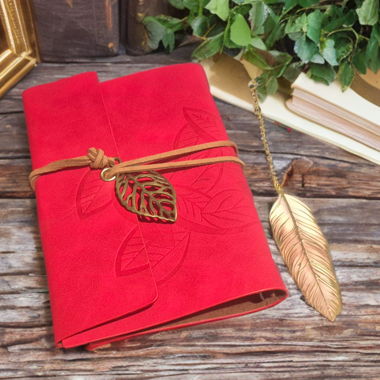 Handmade Red Diary and Leaf Bookmark