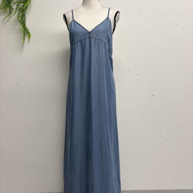 Pink or Denim Slip Dress S Lyocell Blue Midi Dress