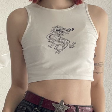 weisses Crop-Top mit Drache
