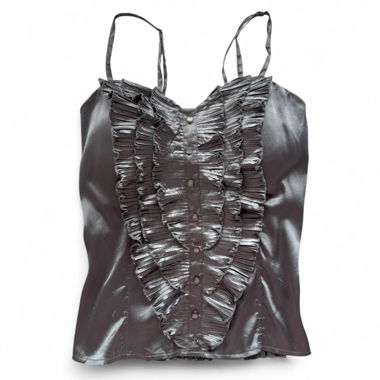 Unique Silver Ruffled Tank Top (XS)