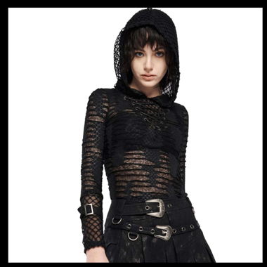 Punk Rave Mesh Top with Hoodie - unworn