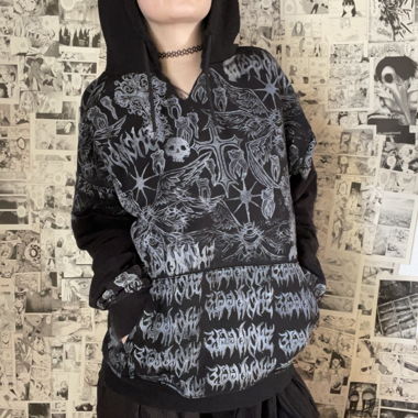 Sweat à capuche emo gothique unique imprimé à la main