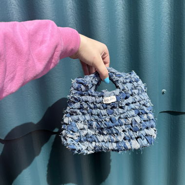 Woven Mini Handbag in Blue Denim