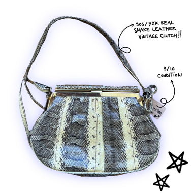 y2k/90s real snake leather golden clutch