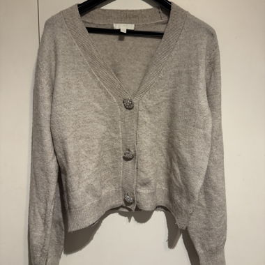 Cardigan H&M grigio/beige con bottoni decorativi, L