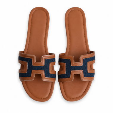 Slide Sandals Slippers brown denim 37