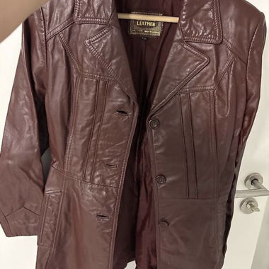 Genuine leather short coat, dark red, size S