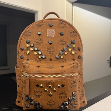 MCM cognac logo leather backpack