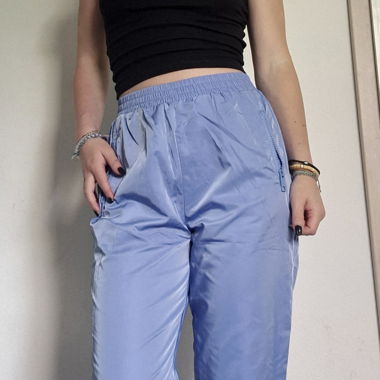 bright blue parachute pants