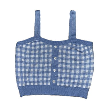 Haut tricoté bleu à carreaux