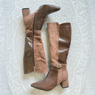 Bottes mi-mollet en faux cuir suédé marron