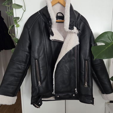 Oversized faux-fur biker jacket