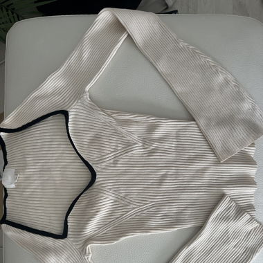 Pull cotelé écru