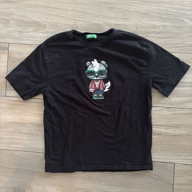 T-Shirt Nero Benetton Sz Youth Large 8-9 anni