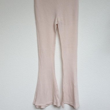 SHEIN Wafel Knit Flare Pants Cream