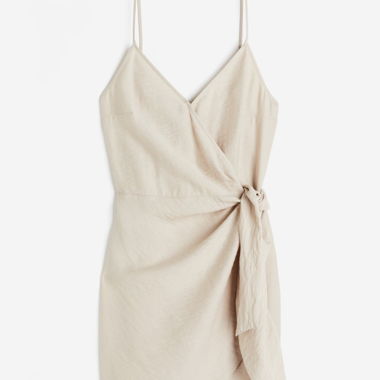Abito mini beige a portafoglio