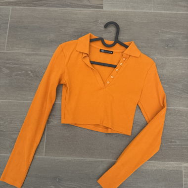 Orange Cropped Long Sleeve Polo