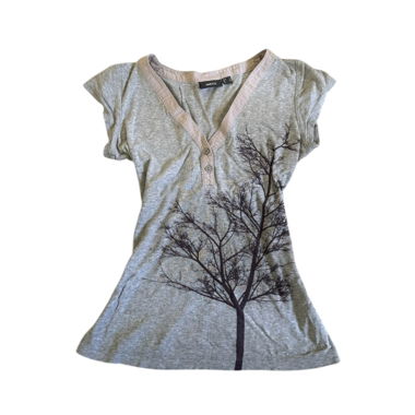Vintage Y2K-T-Shirt mit Knöpfen, Henley, floral
