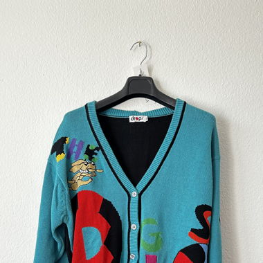Cardigan en Coton Graphique Vintage – Style Années 90