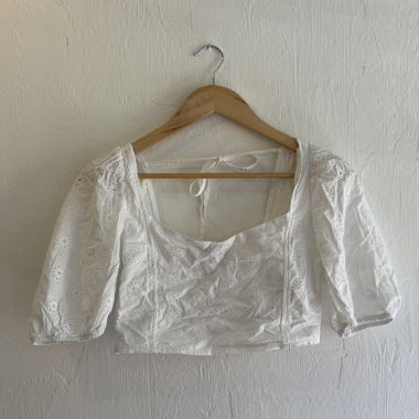 White Eyelet Crop Blouse