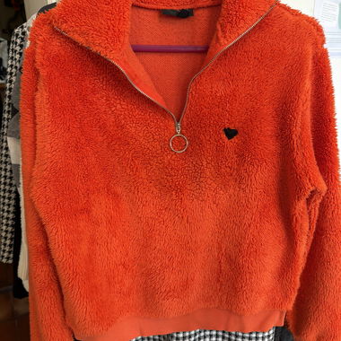 Orange Reissverschluss-Fleece-Pullover