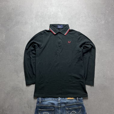Polo Fred Perry manica lunga nero rosso taglia S