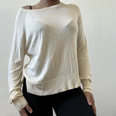 Beige Fine-Knit Sweater with Side Slit