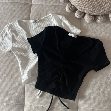 Set Crop Top Costine Nero e Bianco