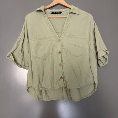 Camicia a maniche corte color oliva