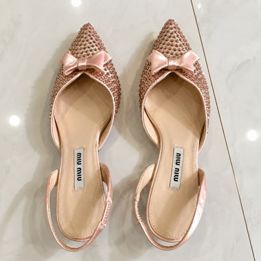 Miu Miu Slingback 37 con strass e fiocchi, nuovo di zecca