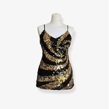 top a paillettes noir et doré 