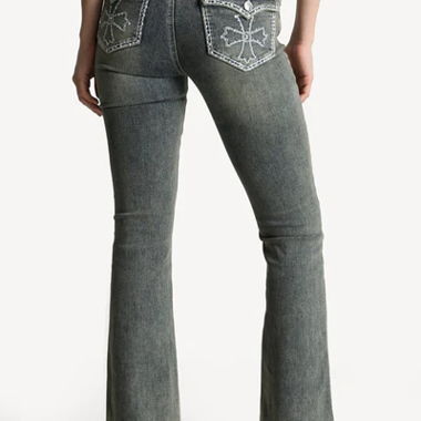 Jean bootcut brun délavé bleu