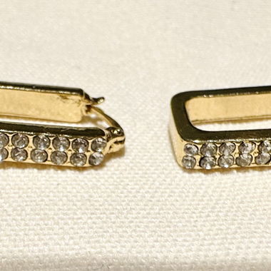 Gold Rectangular Rhinestone Hoop Earrings
