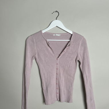 Top cardigan a coste rosa