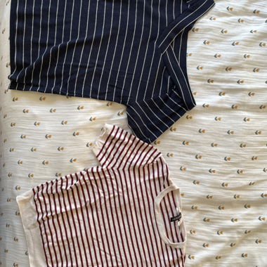 Top a righe rosse e blu