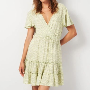 Robe portefeuille florale verte