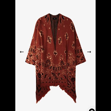 Red Jacquard Cape with Fringe Pattern