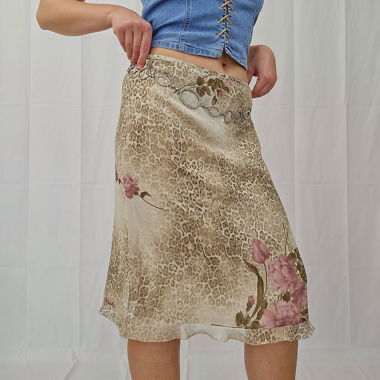 Vintage Y2K Low-Waisted Midi Skirt Animal Print