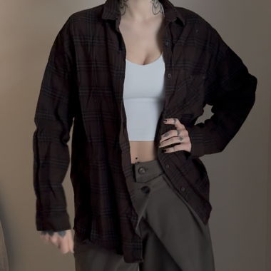 Camicia oversize marrone a quadri