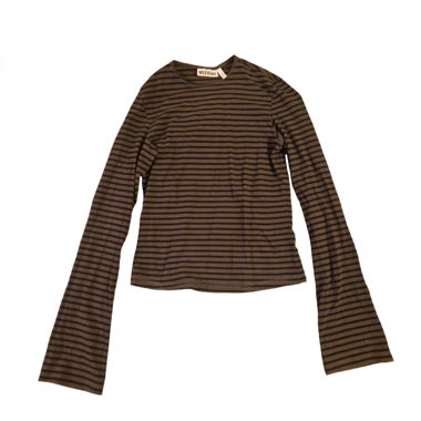 Top long-sleeve a righe kaki