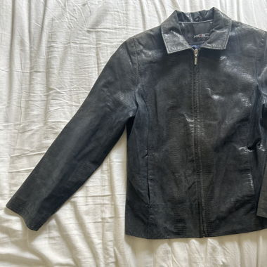 90s style blue/gray leather jacket