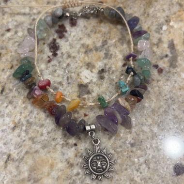 Gemstone Bracelet with Sun Pendant Set